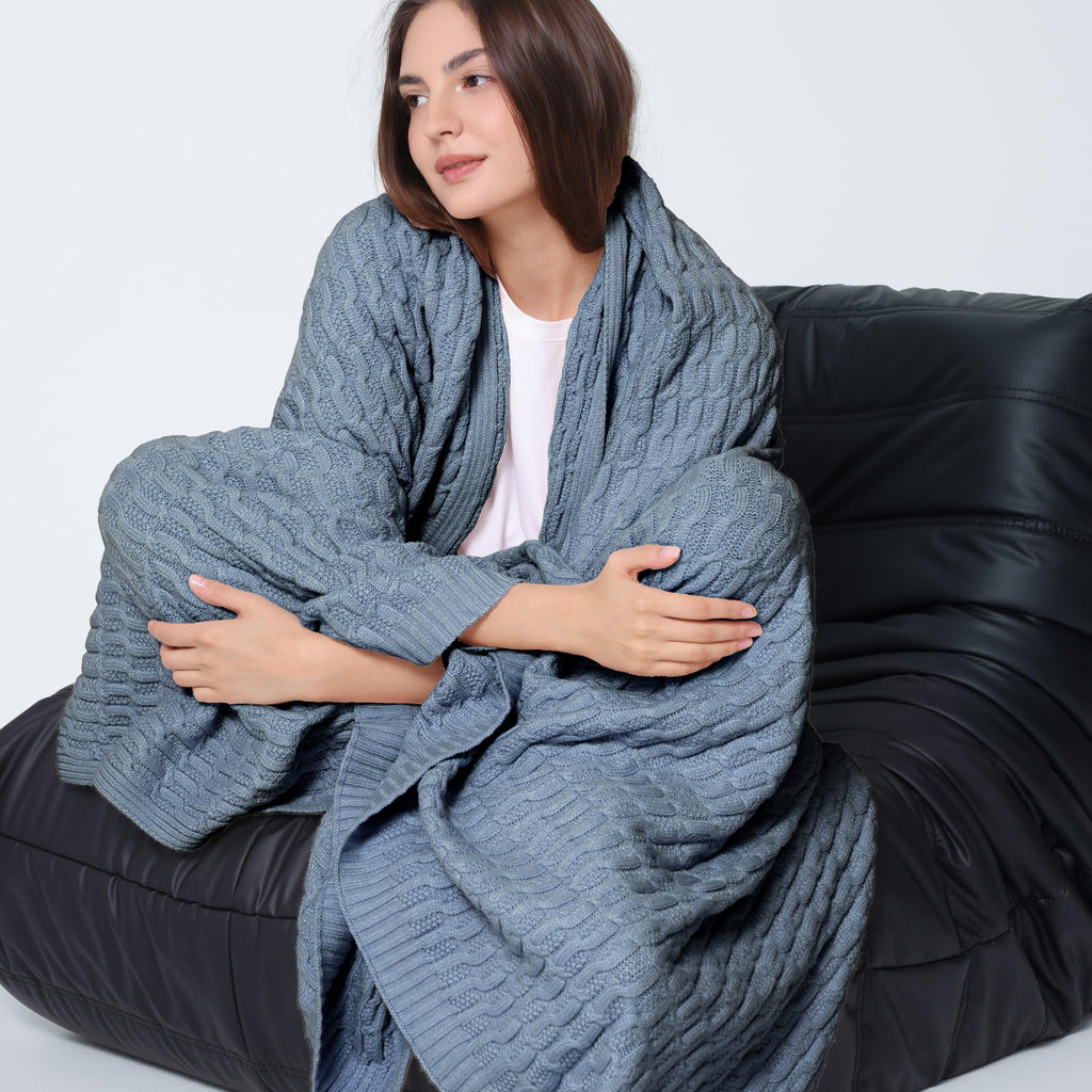 Cable Knit Throw Blanket - Super Soft, Warm & Lightweight Knitted Jacquard Throw Blanket for Couch, Sofa, Bed, Chair