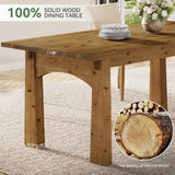 Solid Wood Dining Table for 4-6 People, 63-Inch Farmhouse Kitchen Table with Rich Grain and Texture, Wooden