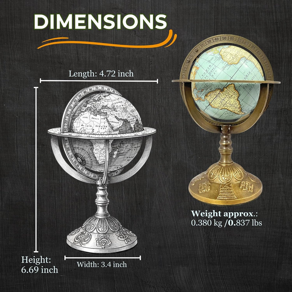 Brass Armillary Sphere Globe with Celestial Engravings and Floral Base - Rotating Decorative Astronomical Piece.
