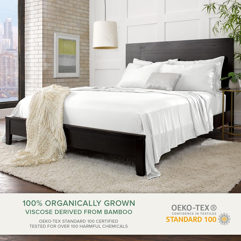 King Sheets, Genuine 100% Organic Viscose Derived from Bamboo Bed Sheet Set, Soft & Cooling, Double Stitching, 2 Year