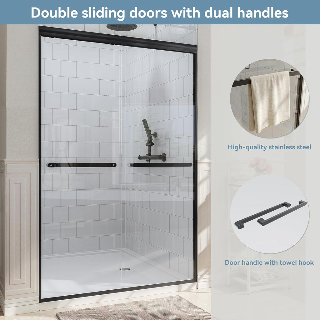 Shower Door 44-48'' W x 72'' H Semi-Frameless Bypasss Bathroom Glass Shower Double Sliding Doors