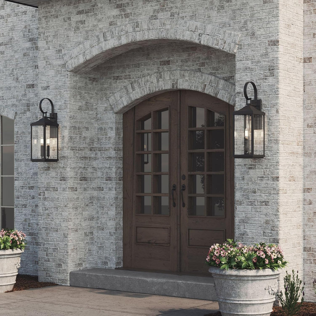 Gibbes Street 3-Light Outdoor Wall Lantern with Clear Beveled Glass - Textured Black