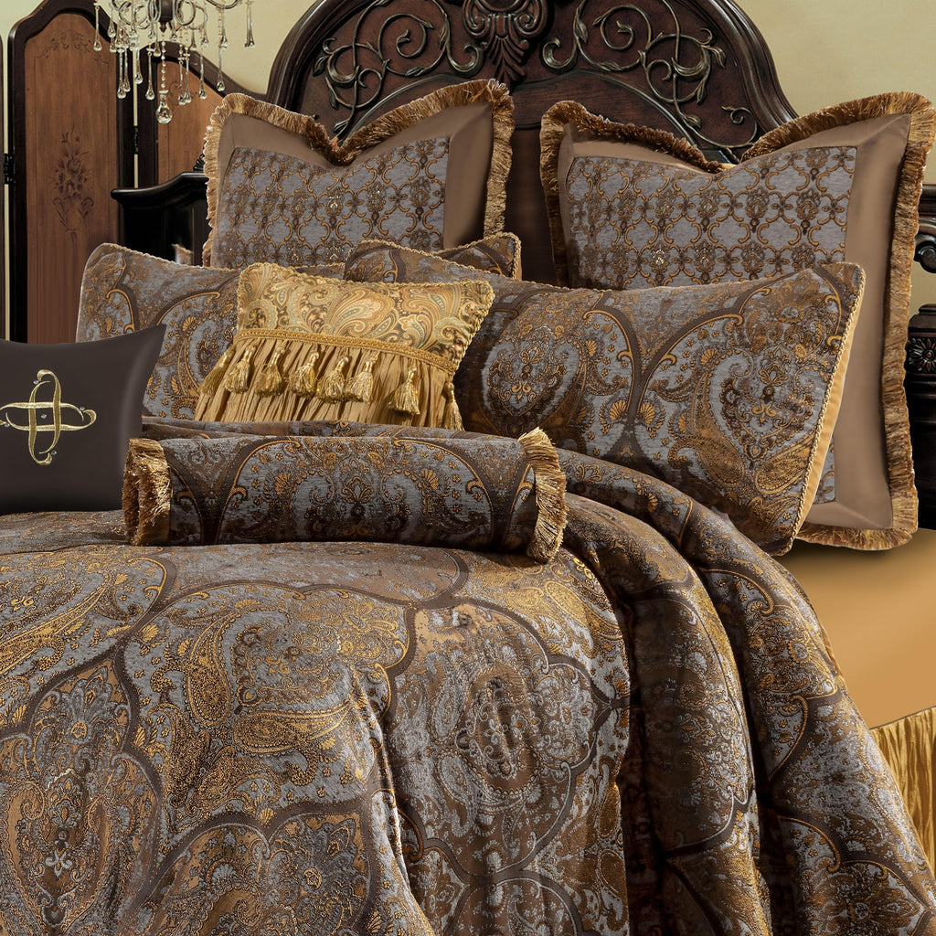 Luxury Jacquard Comforter Set 9-Piece, Bronze Gold, Queen