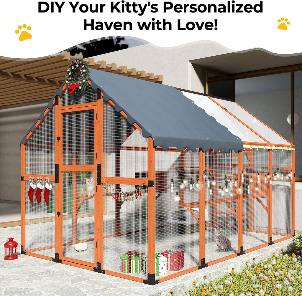 Extra Large Catio Outdoor Cat Enclosure for Multiple Cats, Orange