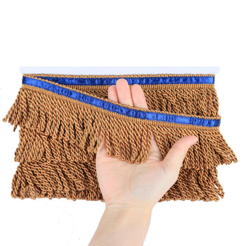 2.5" Wide Bullion Fringe Trim with Blue Ribbon,Dark Gold - 5 Yard