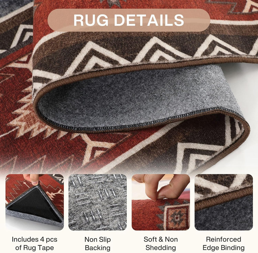 Red Ivory Southwestern Folk Art Rug