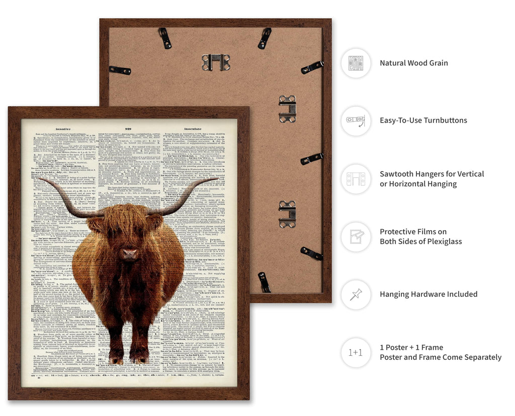 Highland Cow Print - Dictionary Poster - Animal Art - Gift for Men, Women & Animal Lover - Minimal Wall Decor - 8x10