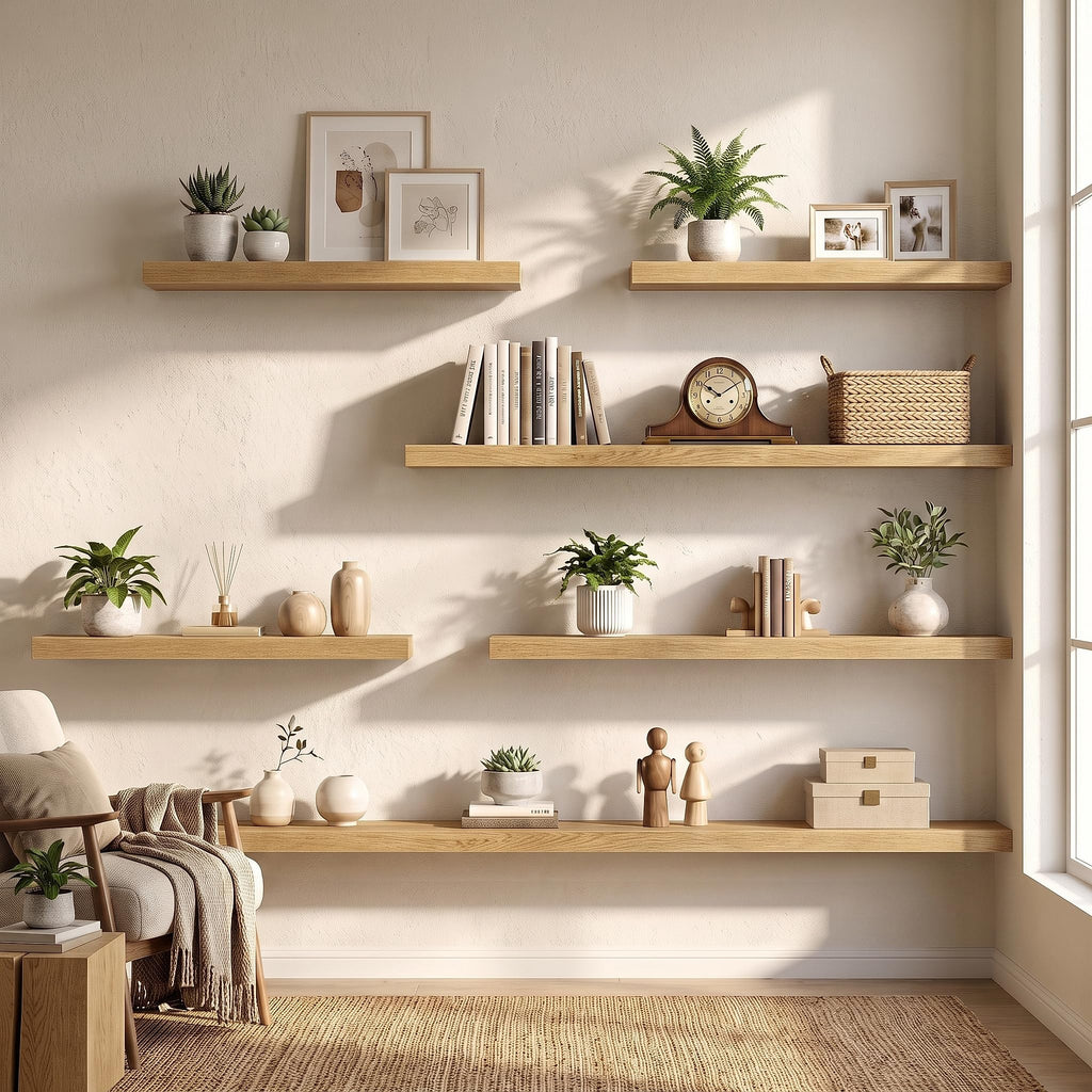 32 Inch Floating Shelves Wall-Mounted, Rustic Wood Shelf with Invisible Brackets, Deep Floating Shelves for Wall