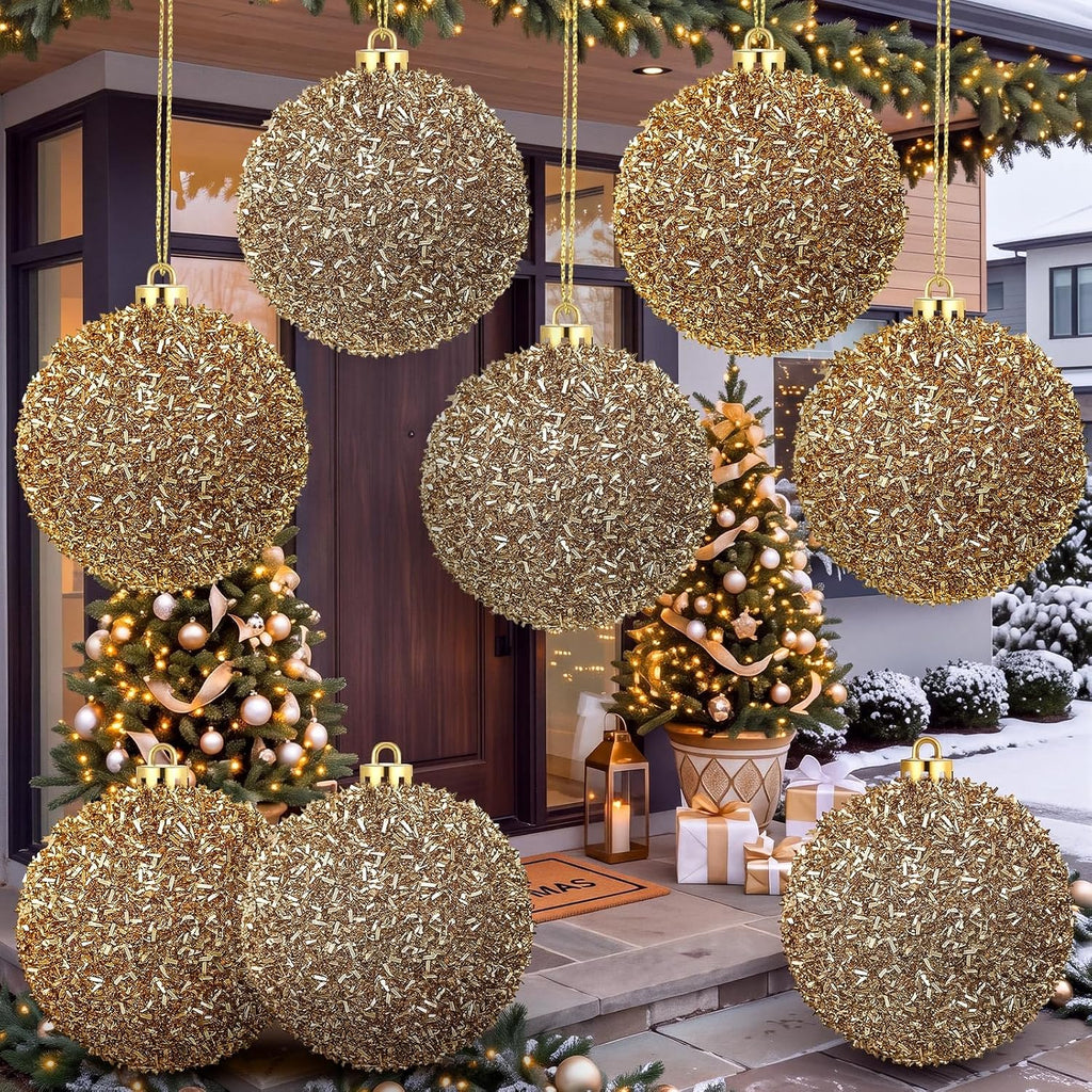 8 Pack 6" Large Christmas Ball Ornament Outdoor Glitter Sequin Decor