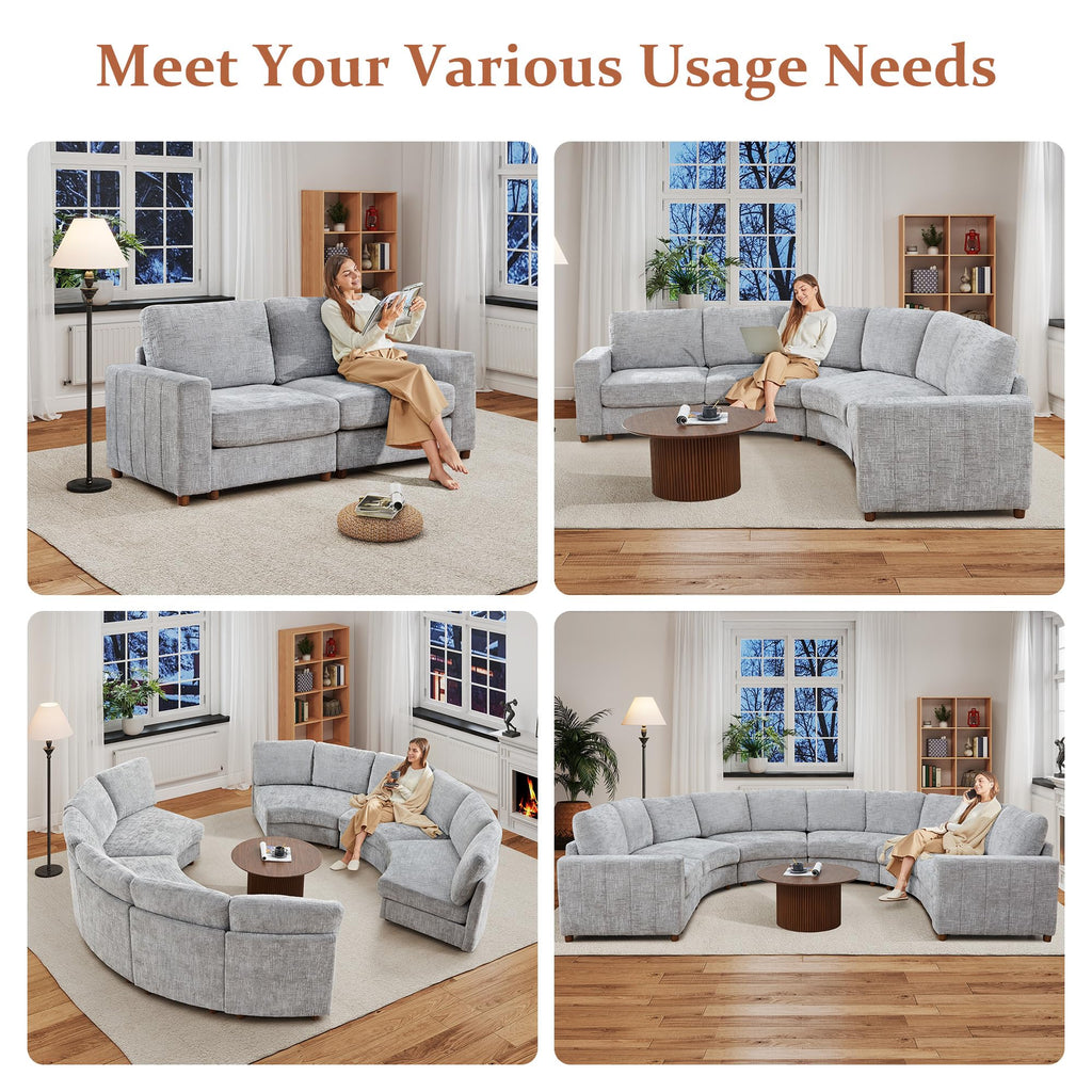 Modern Curved Chenille Armless Seat for Modular Sectional Couch, Grey