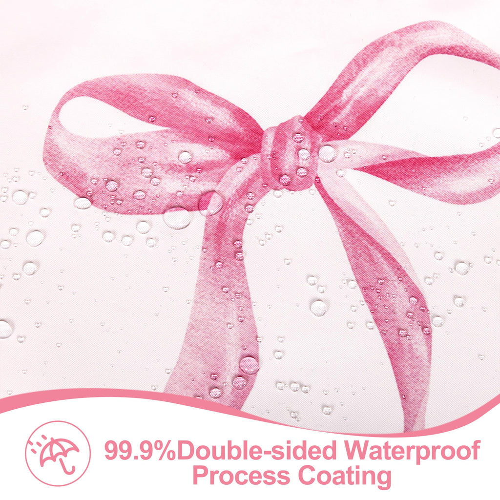 Girls Pink Bow with Scalloped for Preppy Bathroom Decor, Cute Ruffle Girly Shower Curtains, Coquettecute Chic Aesthetic