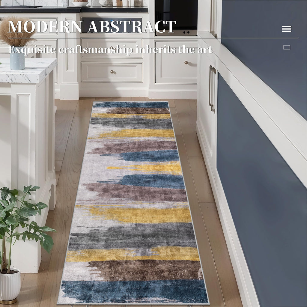 Runner Rugs, Modern Abstract Washable Rug Yellow