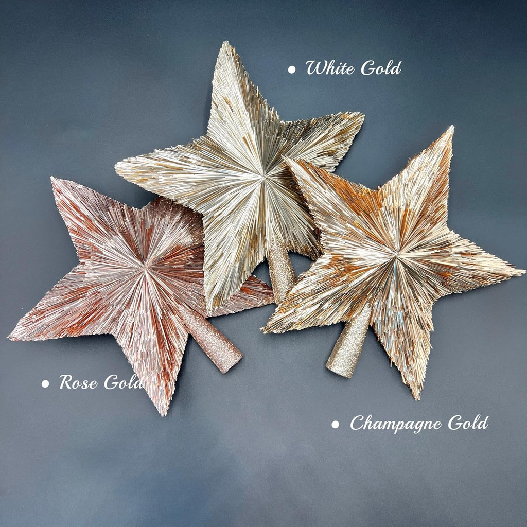10" Elegant Christmas Star Tree Topper - Classic 5-Pointed Star Top - Unique Design - Luxury Tinsel Stars - Tree Top