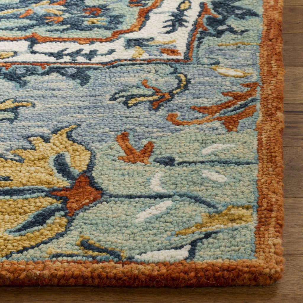 Area Rug 8x10 - Aspen - Large - Blue & Rust, Handmade Wool, Boho Design