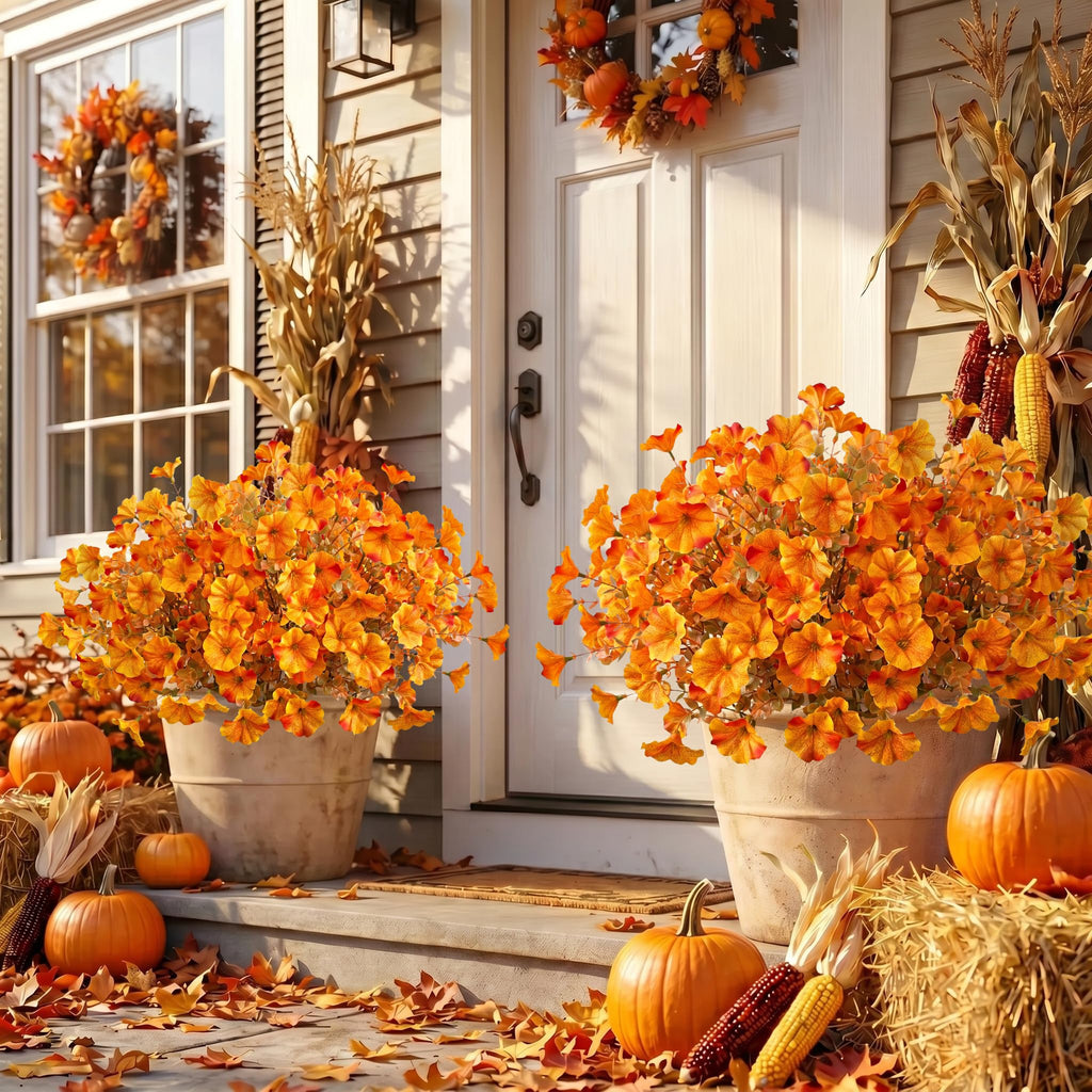 24 Bundles Artificial Flowers for Outdoors (24, Light Orange)
