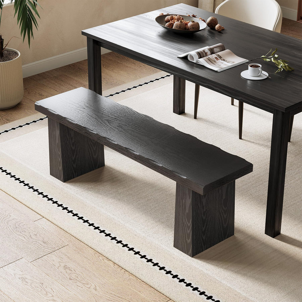 47-Inch Wooden Entryway Bench, Farmhouse Dining Bench with Sturdy Frame Hallway Kitchen, Easy Assembly (Black)