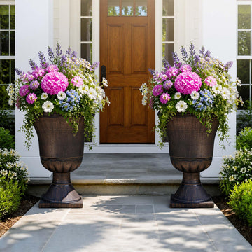 22" Tall Urn Planters Set of 2 Large Flower Pots, Antique Bronze