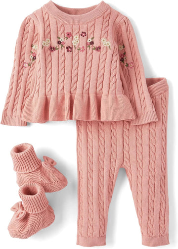 Baby Girls' And Newborn Long Sleeve Sweater and Pants, 3 Piece Outfit