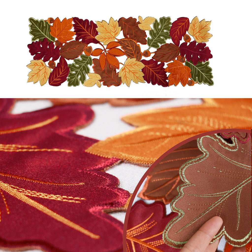 Thanksgiving Runner, Fall Leaf Table Runner for Autumn Home Decorations, Fall Table Centerpieces, Embroidered Cutwork
