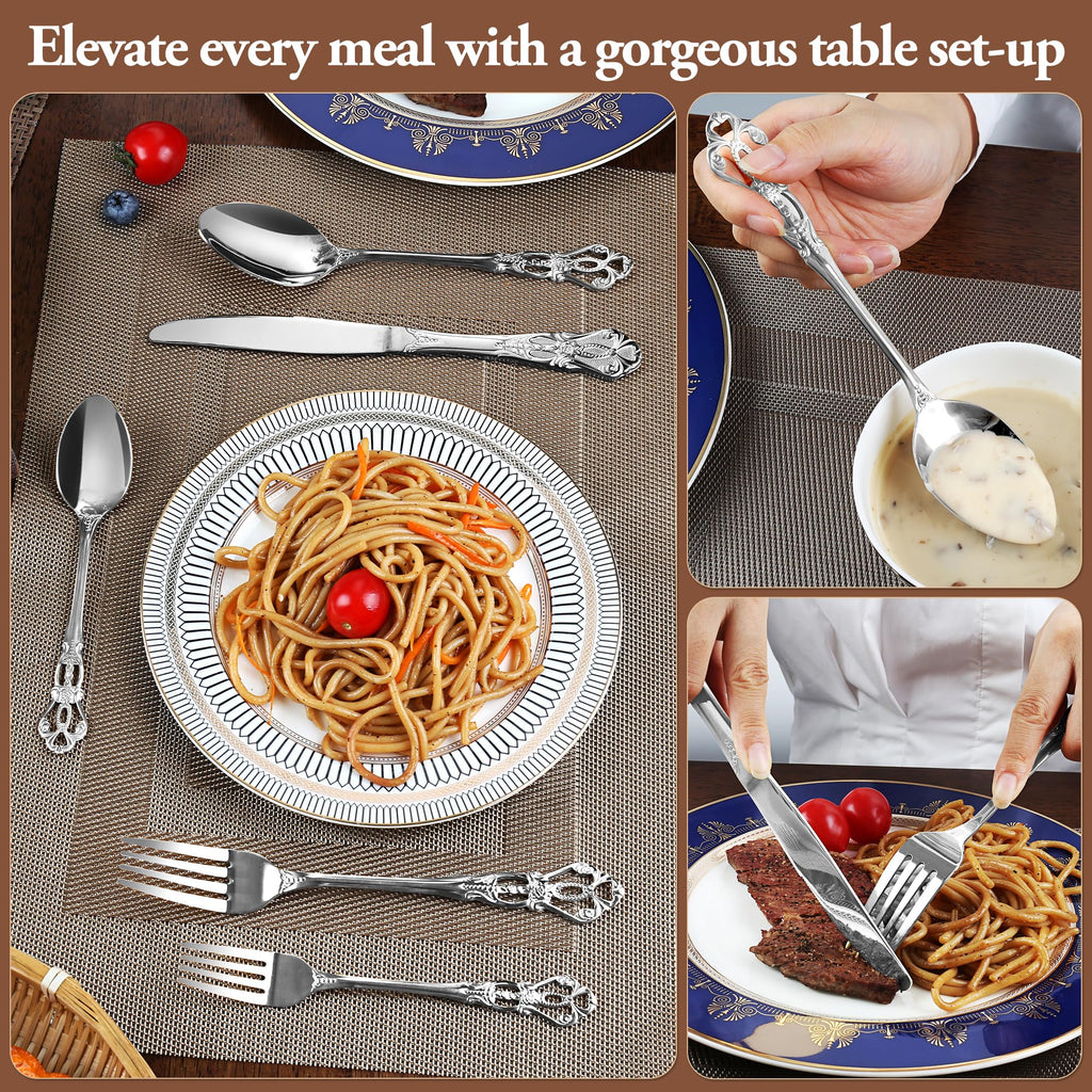 Silverware Set, 30 Pieces Retro Royal Silverware Set for 6, Baroque-Style Stainless Steel Flatware Set Including Fork