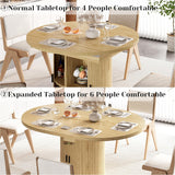 Extendable Dining Table 43-59" for 4-6 People, Solid Wood Top with Fluted Slide Door & 8-Compartment Storage, Space