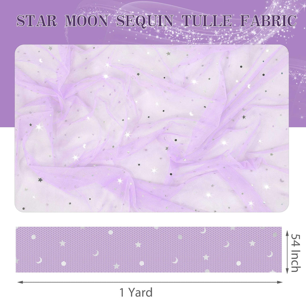 1 Yard Glitter Tulle, Star Moon Sequin, 54" Wide Light Purple