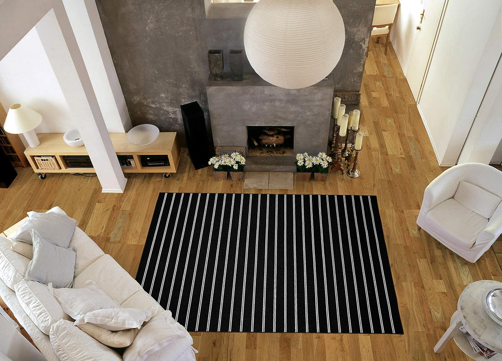 Avery Striped Black/ White Rug Non-Slip, Soft, Stain-Resistant Ideal s & Hallways, Stylish & Durable For