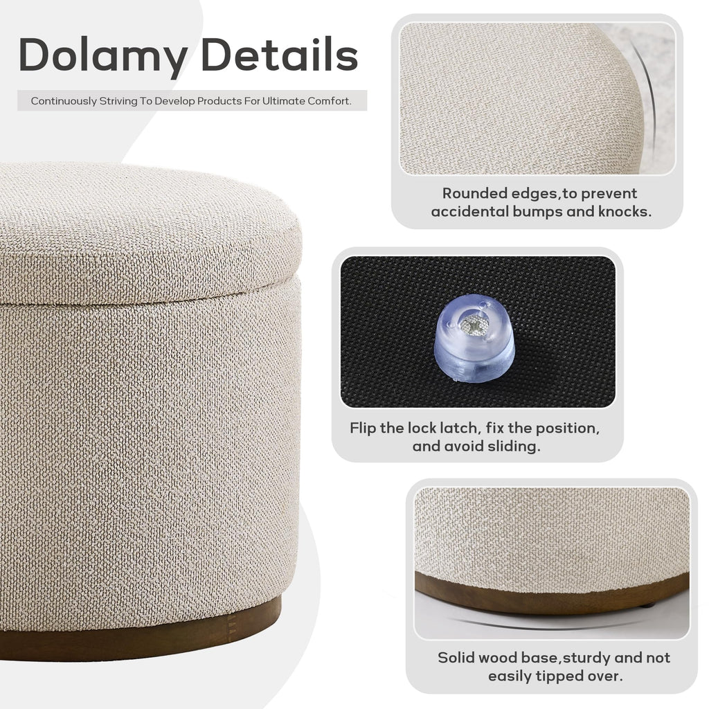 Round Storage Ottoman, 20" Boucle Ottoman Foot Rest Stool(Beige)