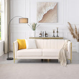 FOTOSOK White Leather Couch Sofa, Office Couches 78'' Apartment Faux Leather Sofa with 2 Throw Pillows & Gold Metal