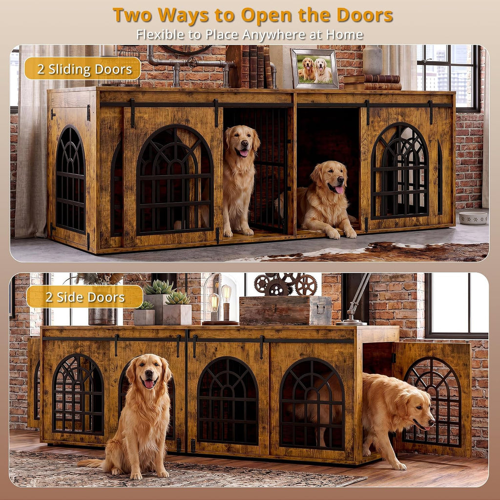 Double Dog Crate Furniture with Hinged Divider
