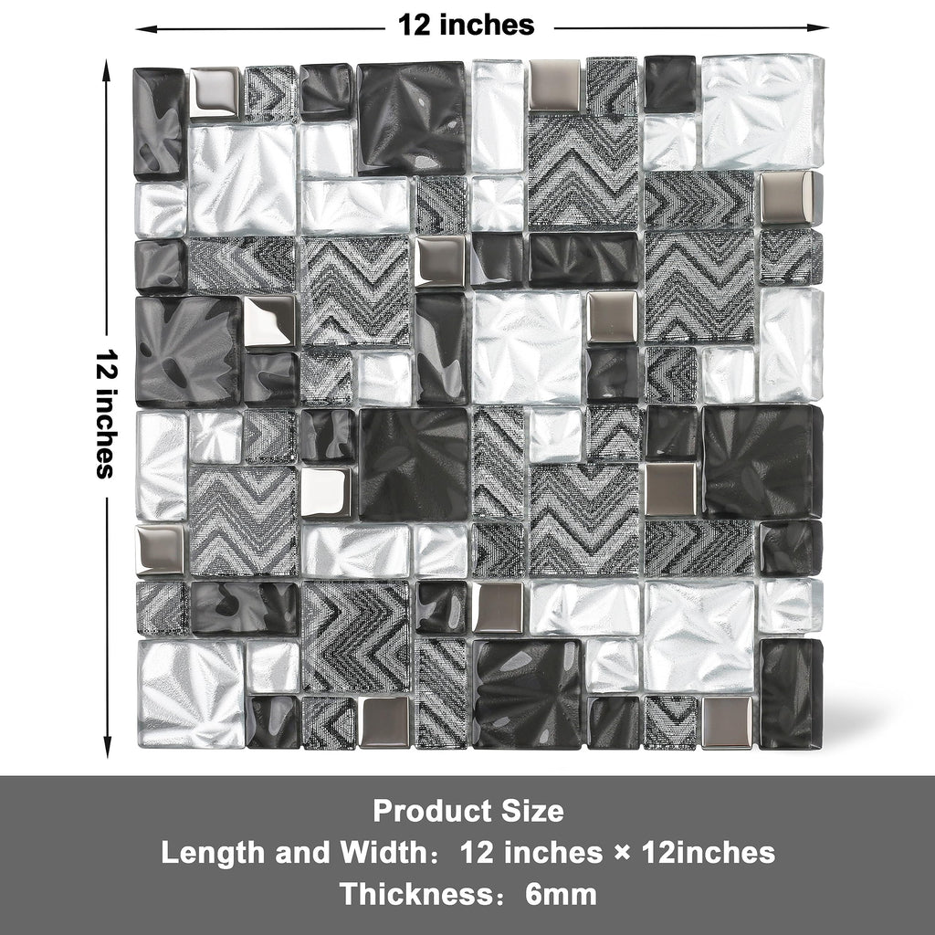 Black & White Glass Tiles Kitchen Bathroom Wall Backsplash Mosaic Versailles Pattern [Set of 5]