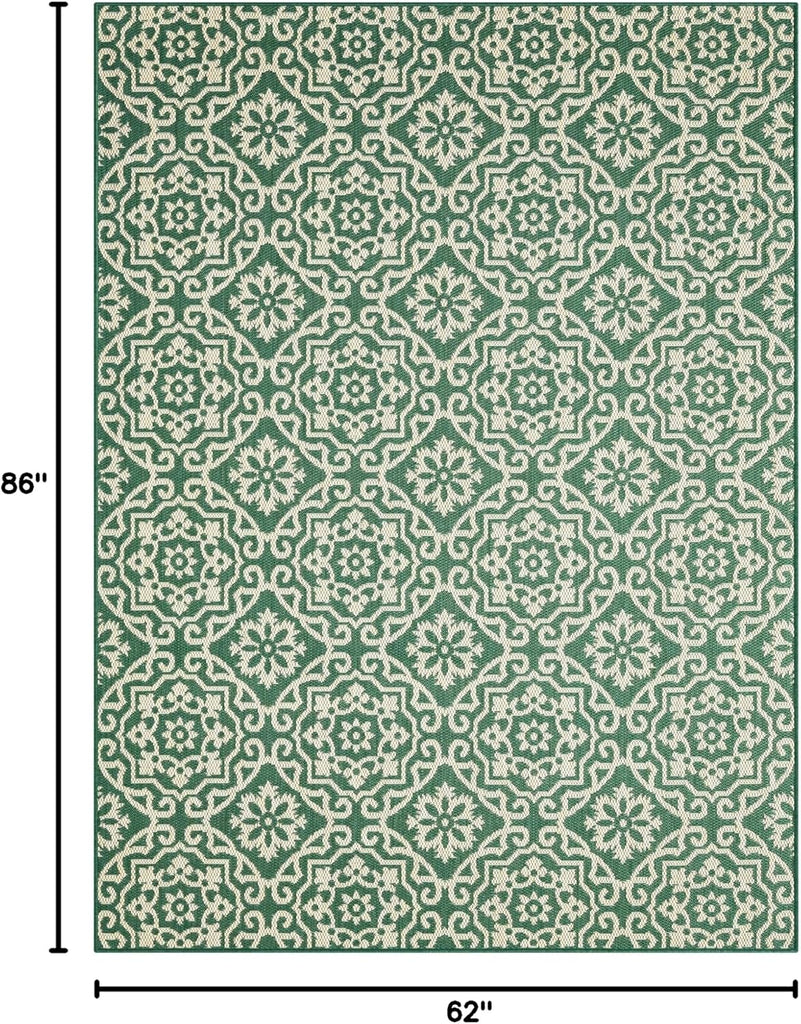 Patio Country Danica Transitional Geometric Indoor/Outdoor Area Rug, Green/Beige, 5'2"x7'2"