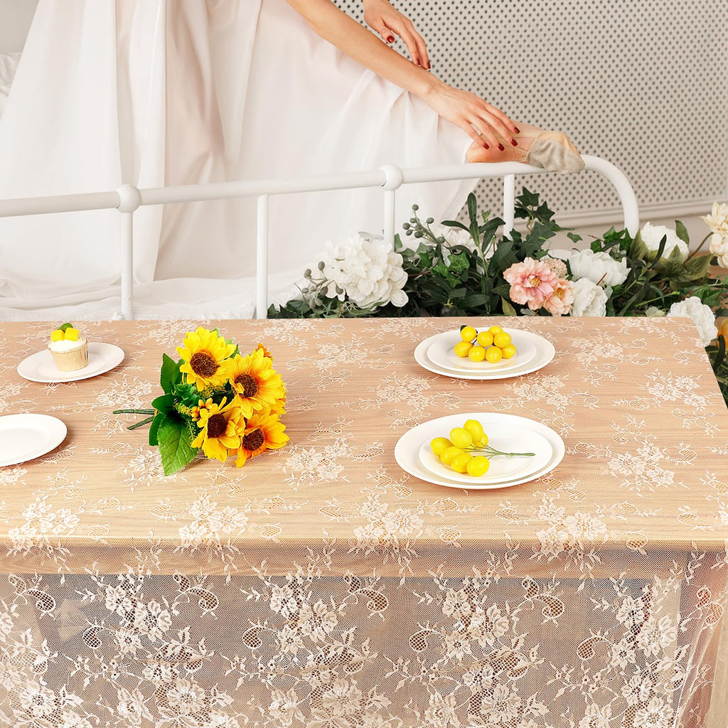 2 Pcs Ivory Lace Tablecloth 60 X120 Inches Vintage Tablecloth Sheer Overlay Rectangle Floral Embroidered Lace Table