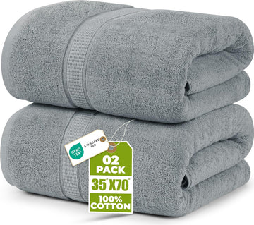 Jumbo Bath Sheets, 2 Pack, 35x70 in, 600 GSM Cotton, Cool Grey