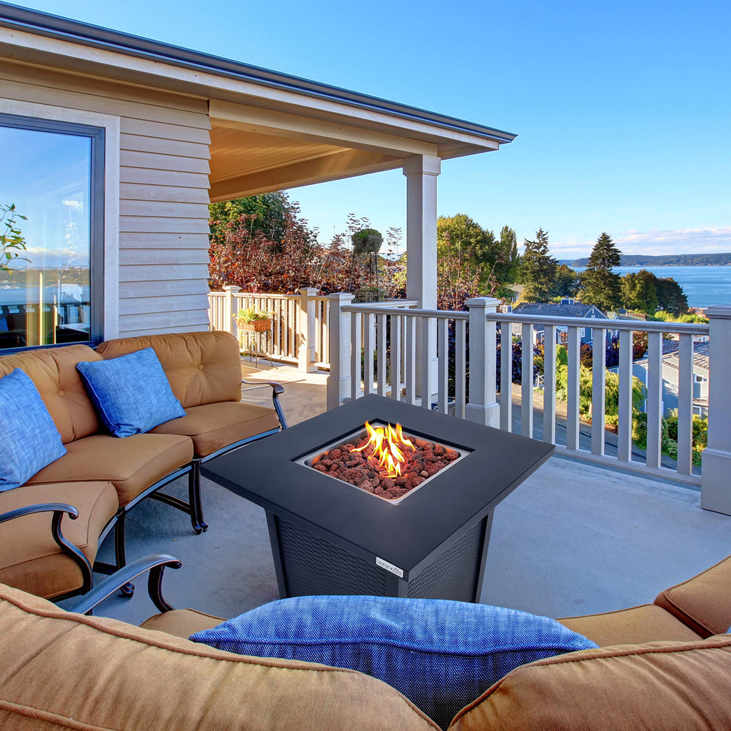 Outdoor Propane Fire Pit Table - CSA Approved Safe 40, 000 BTU Pulse Ignition Propane Gas Fire Table - Steel Tabletop