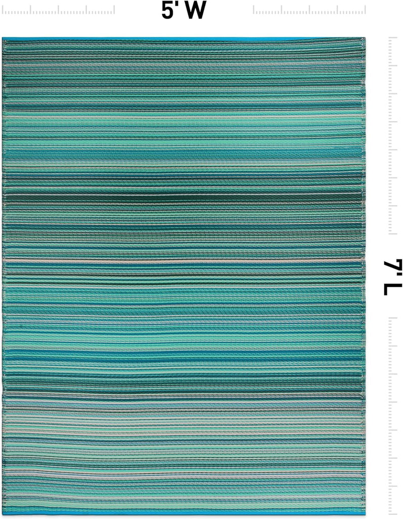Contemporary Stripe Patio Deck Backyard Area Rug Blue