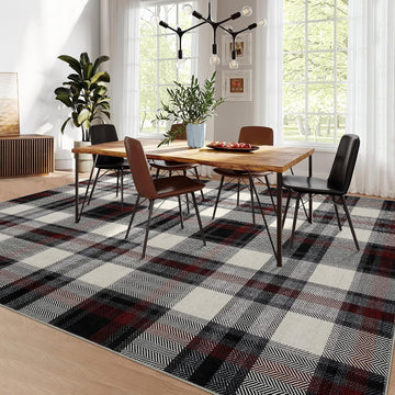 Washable Area Rug Modern Bedroom Rustic Large Plaid Area Rug Checkered Non Slip Throw Rugs Stain Resistant