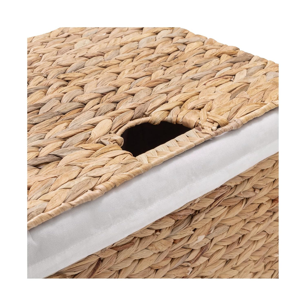 Premium Natural Handwoven Portable Laundry Bin Basket with Carrying Handles, Natural Water Hyacinth, Rectangular