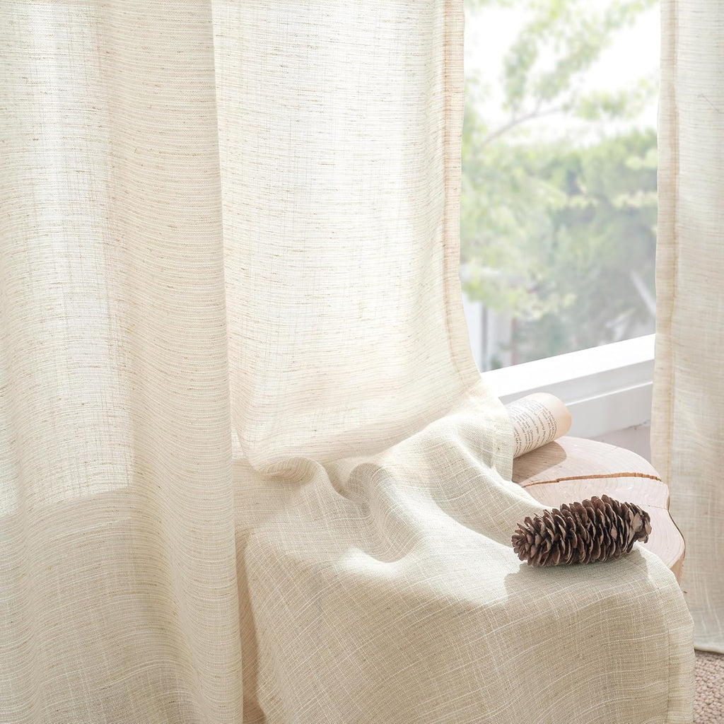Linen Kitchen Window Curtains Over Sink - 36 Inch Length Cafe Drapes Semi Sheer with Rod Pocket Light Filtering for