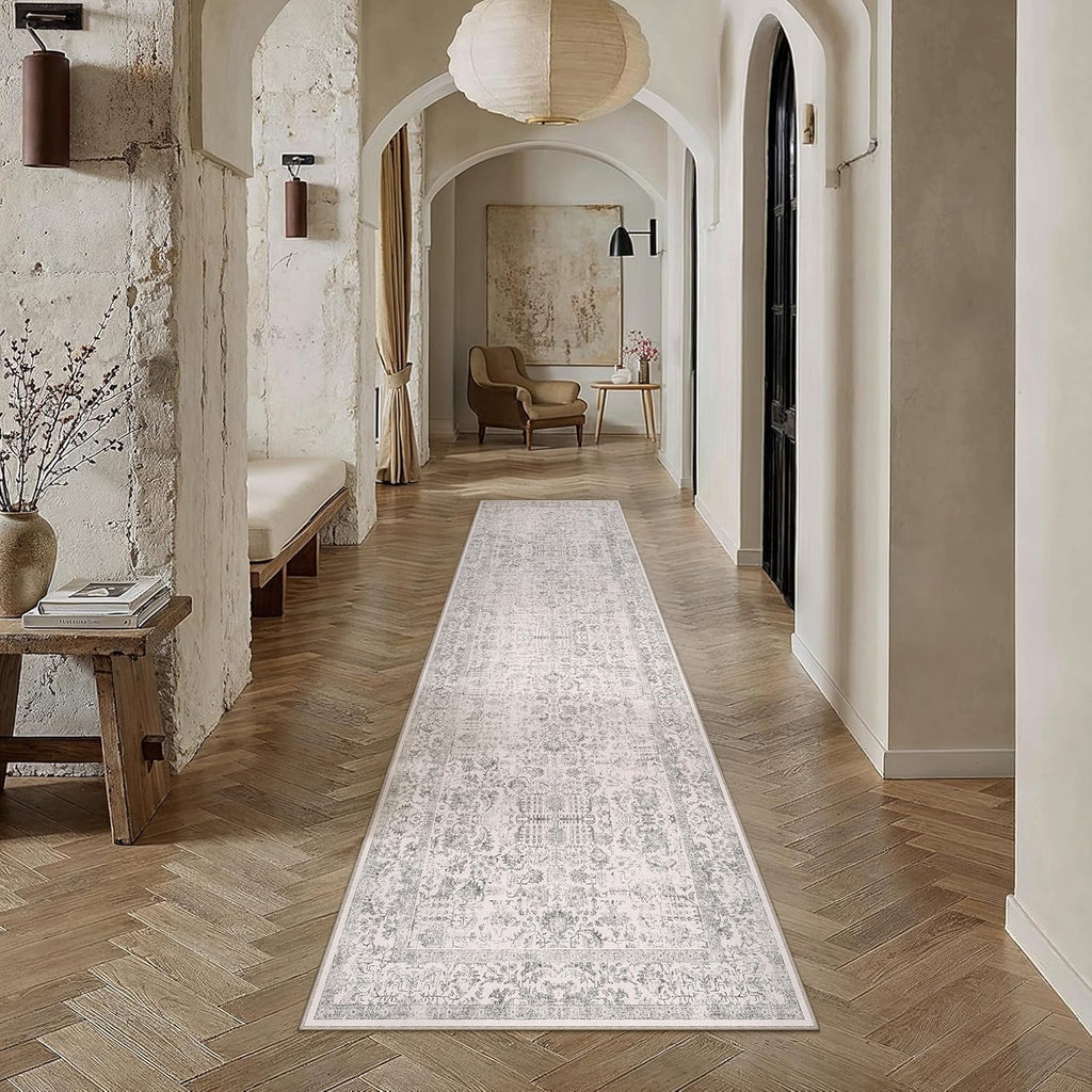 Gray Runner Rug 2x8 Hallway Machine Washable Kitchen Vintage Distressed Non Slip Long Carpet Indoor 