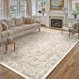 Light Brown Area Rug 9x12 Machine Washable Large Vintage Living Room Distressed Non Slip Carpet Trad