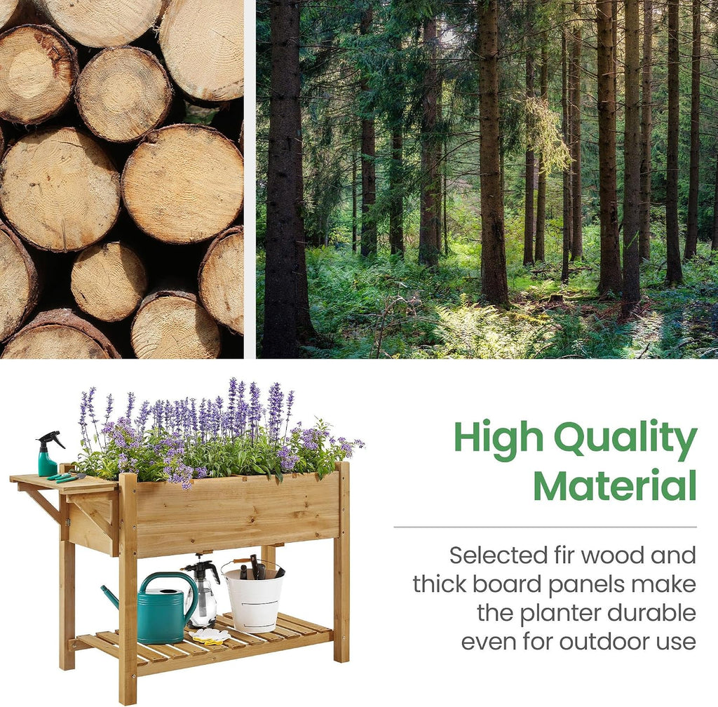 Herb Garden Planter Outdoor Wood Standing Garden Bed,Light Brown | 49 x 22 x 32 in with 8 Planting Pockets, Foldable