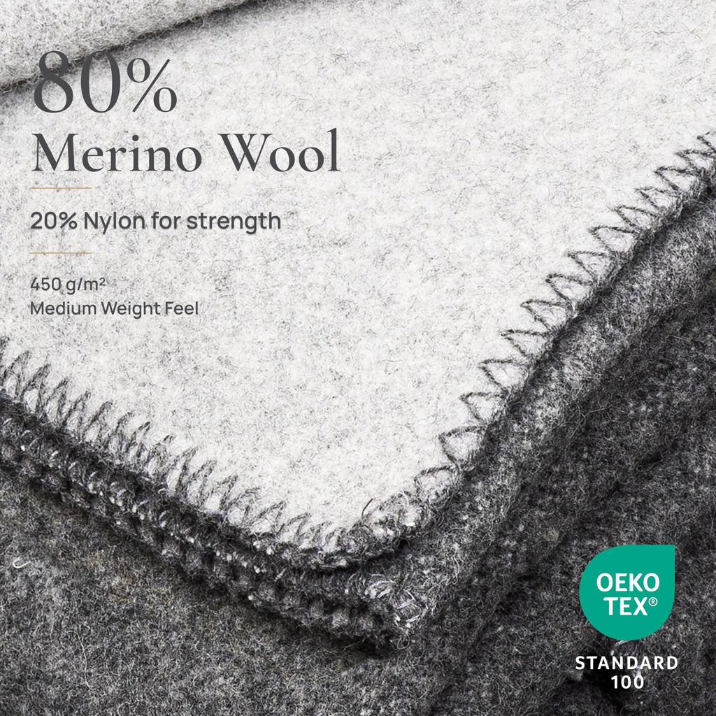 Merino Wool Blanket for Twin Bed & Couch, Reversible Warm Throw, 59 x 85 in