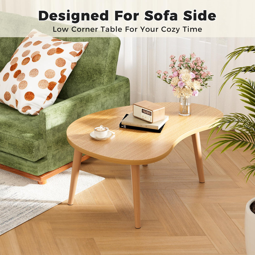 Low Coffee Table, Oval Japanese Floor Table with Solid Wood Legs, 23.6" L Tatami Tea Table, Tool-Free Assembly Floor