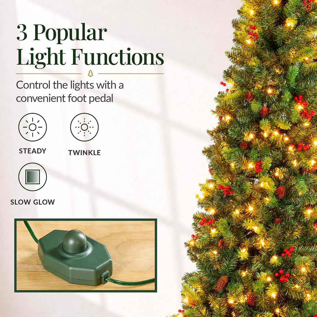 Christmas Tree Pre-Lit w/Viral Twinkling Lights, Pre-Decorated Artificial Frosted Pine Holiday Decoration w/ 250