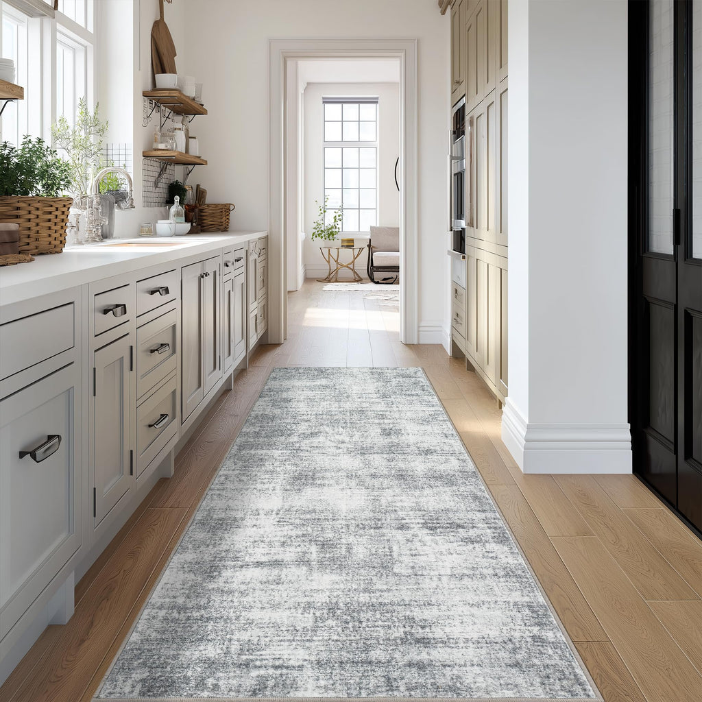 Runner Rug Soft Low Pile Non Slip Washable Area Rugs Grey