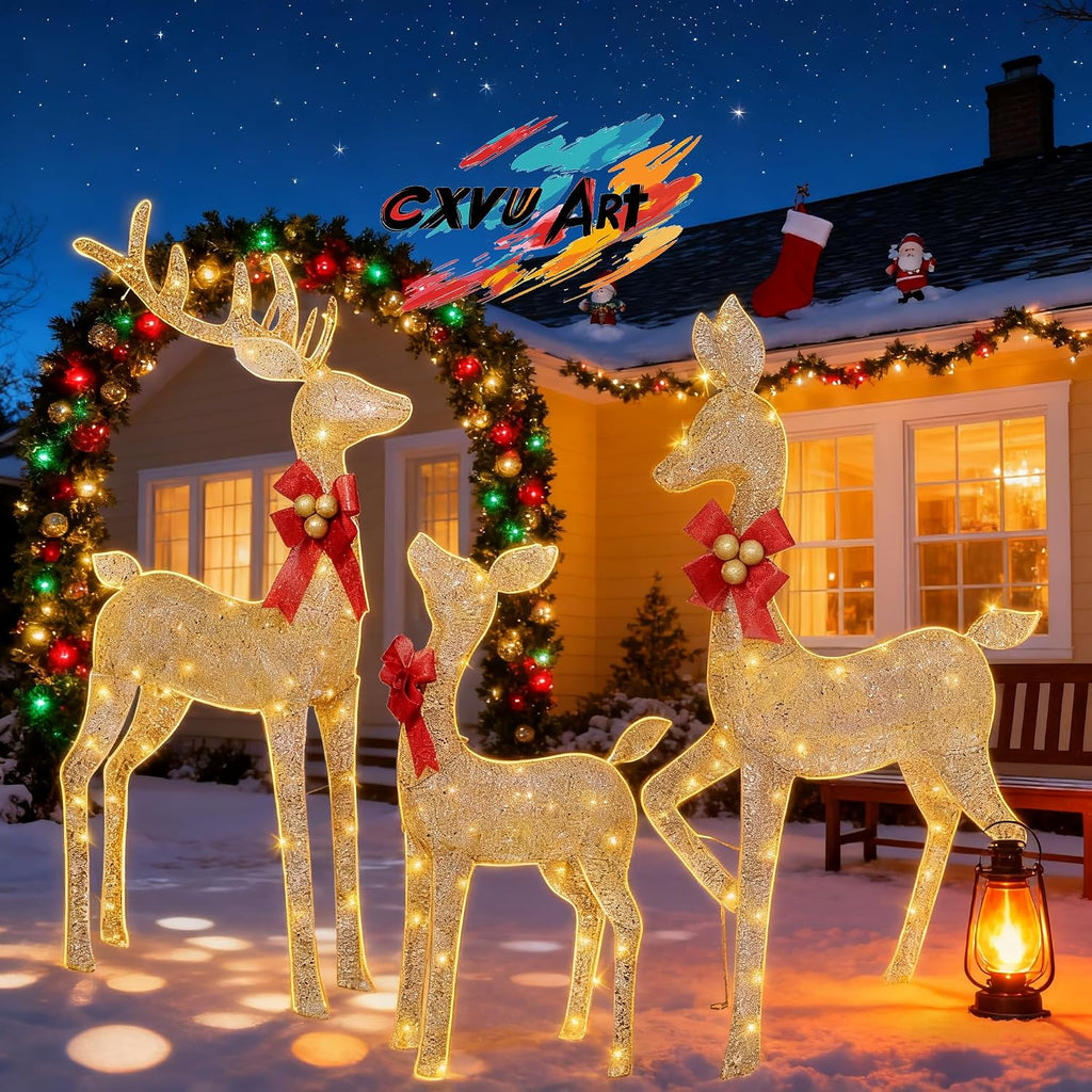 Reindeer Christmas Decoration for Yard, 3-Piece Light Up Reindeer Family for Christmas Outdoor Decorations Yard