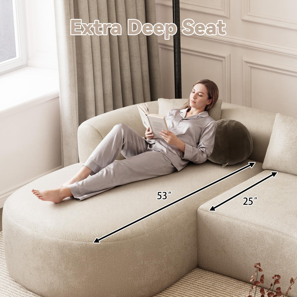 111" Oversized Boneless L-Shaped Sectional Sofa, Light Brown