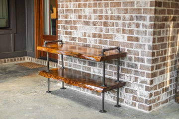 Industrial Pipe Live Edge Entertainment Center- Steampunk TV Stand with Live Edge Wood (Honey Pine)