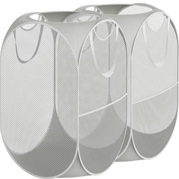 Mesh Pop-Up Laundry Hamper with Side Pocket, 2 Pack, Gray